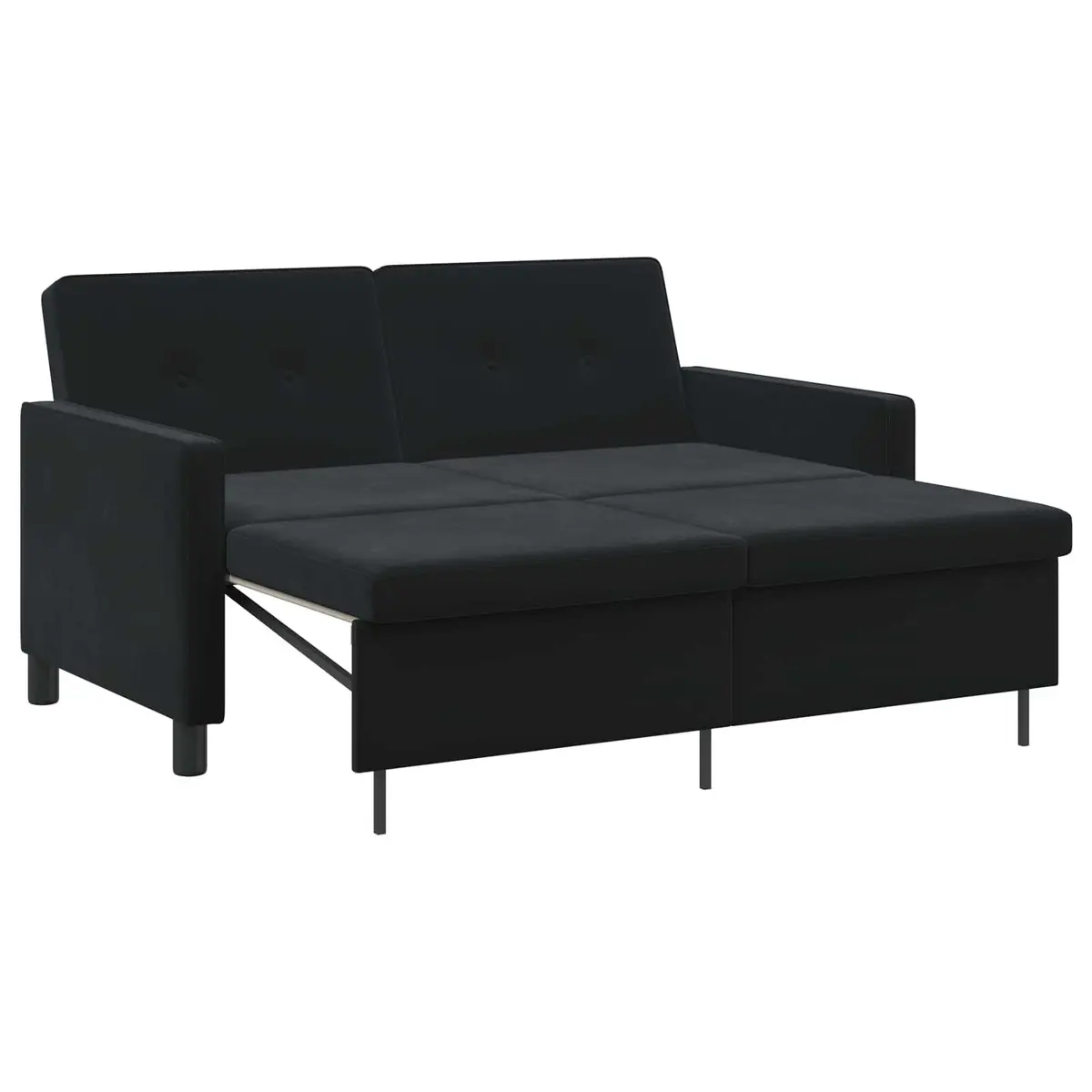 Sofa Bed Black Fabric Adjustable Backrest Pull-Out Lounge Seating Compact Modern