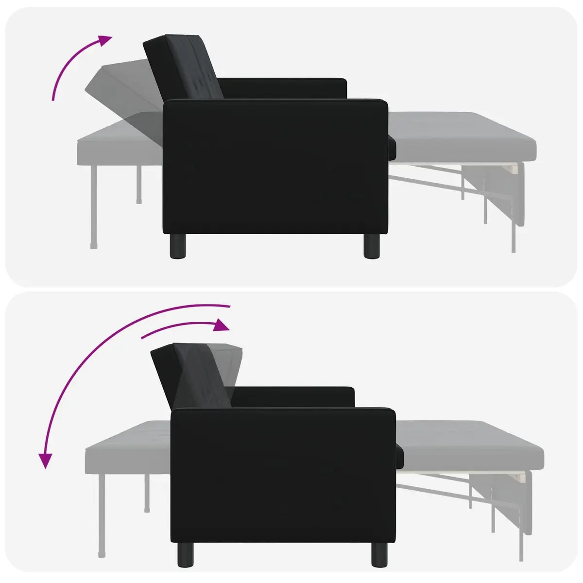 Sofa Bed Black Fabric Adjustable Backrest Pull-Out Lounge Seating Compact Modern