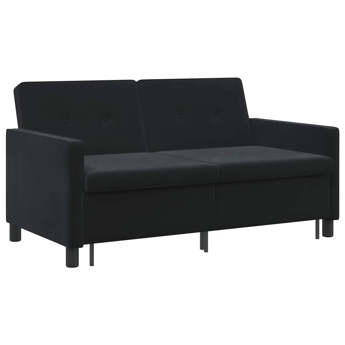 Sofa Bed Black Fabric Adjustable Backrest Pull-Out Lounge Seating Compact Modern