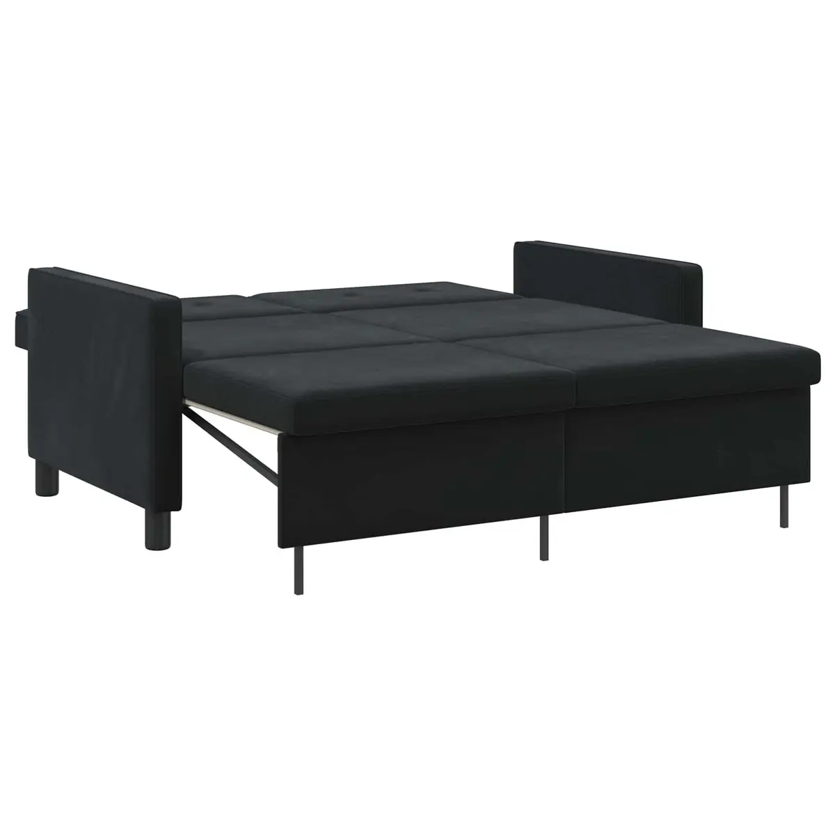 Sofa Bed Black Fabric Adjustable Backrest Pull-Out Lounge Seating Compact Modern