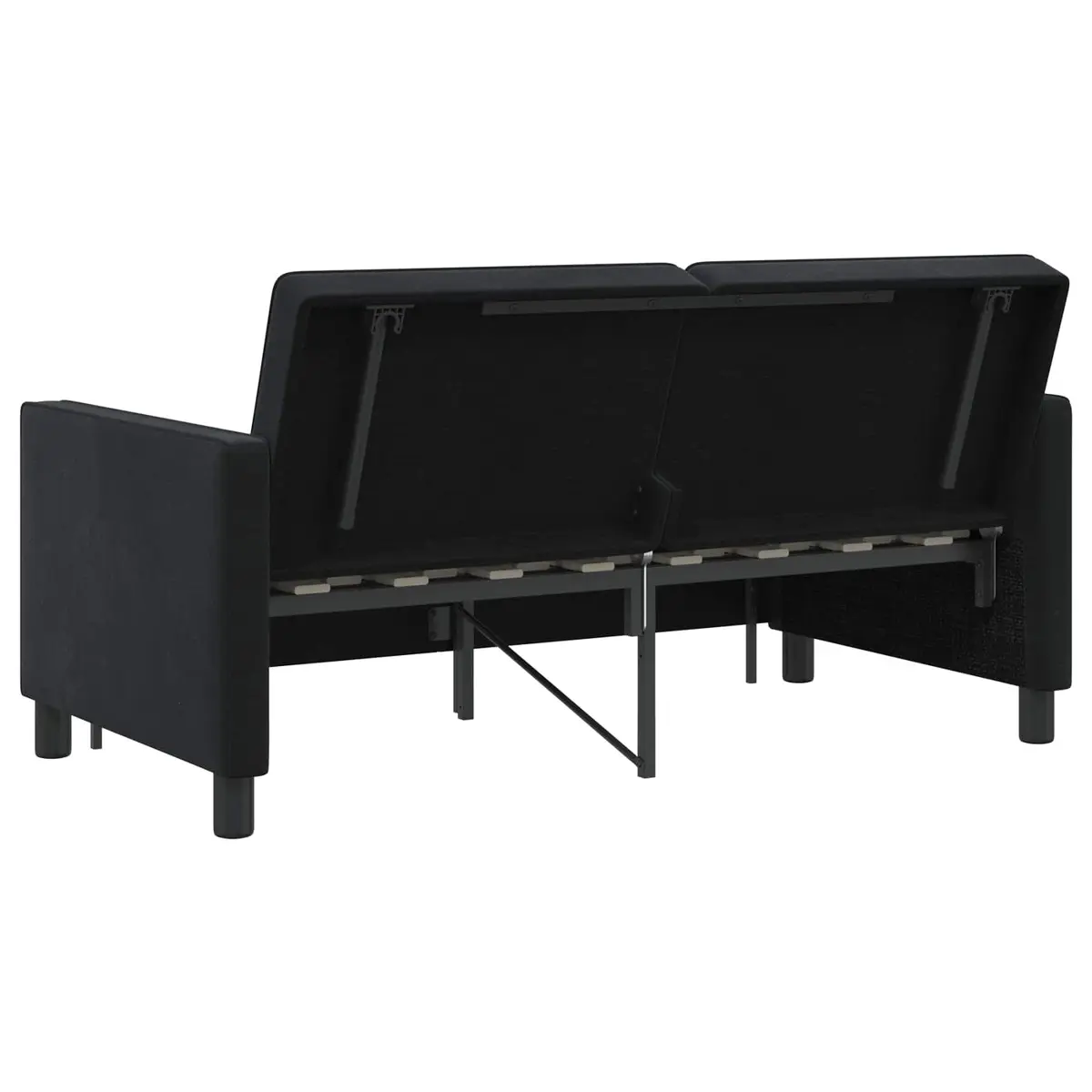 Sofa Bed Black Fabric Adjustable Backrest Pull-Out Lounge Seating Compact Modern