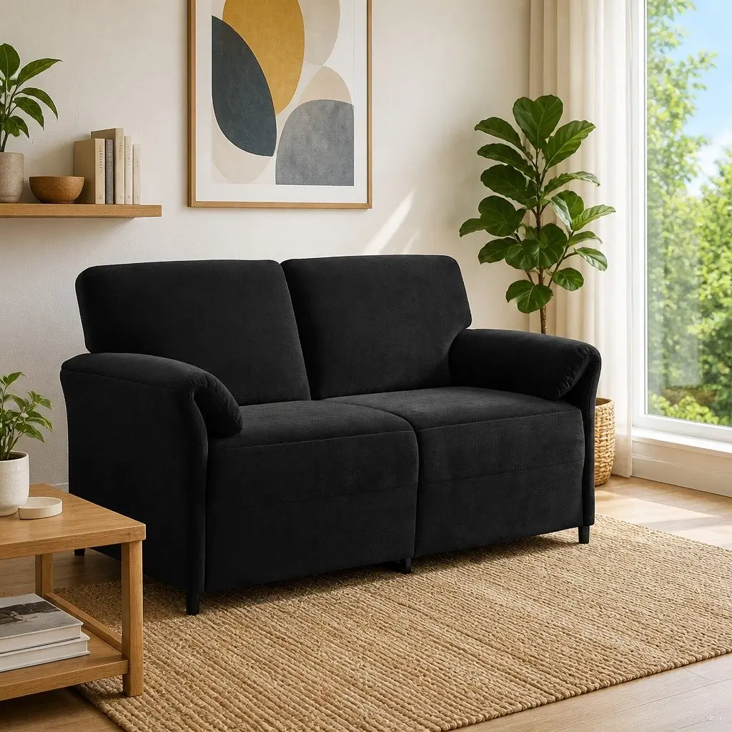 2-Seater Black Velvet Sofa