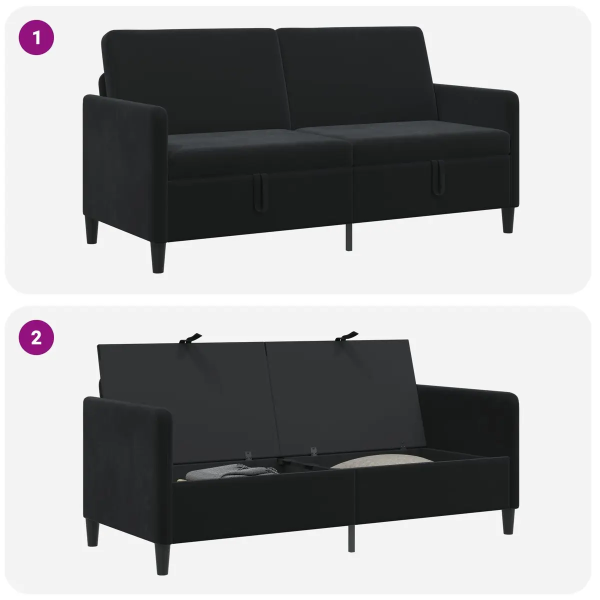 Storage Sofa Black Modern Lift-Up Seat Furniture Living Room Couch 172x78x87cm