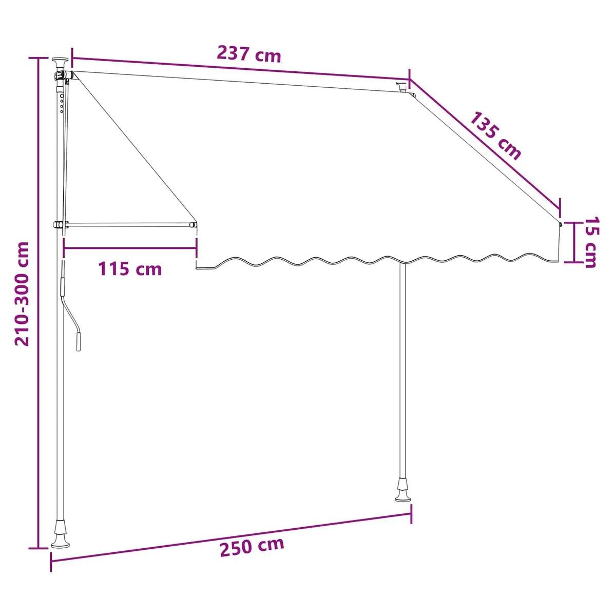 Retractable Awning Taupe Manual Hand Crank 250cm Outdoor Shade for Garden Patio