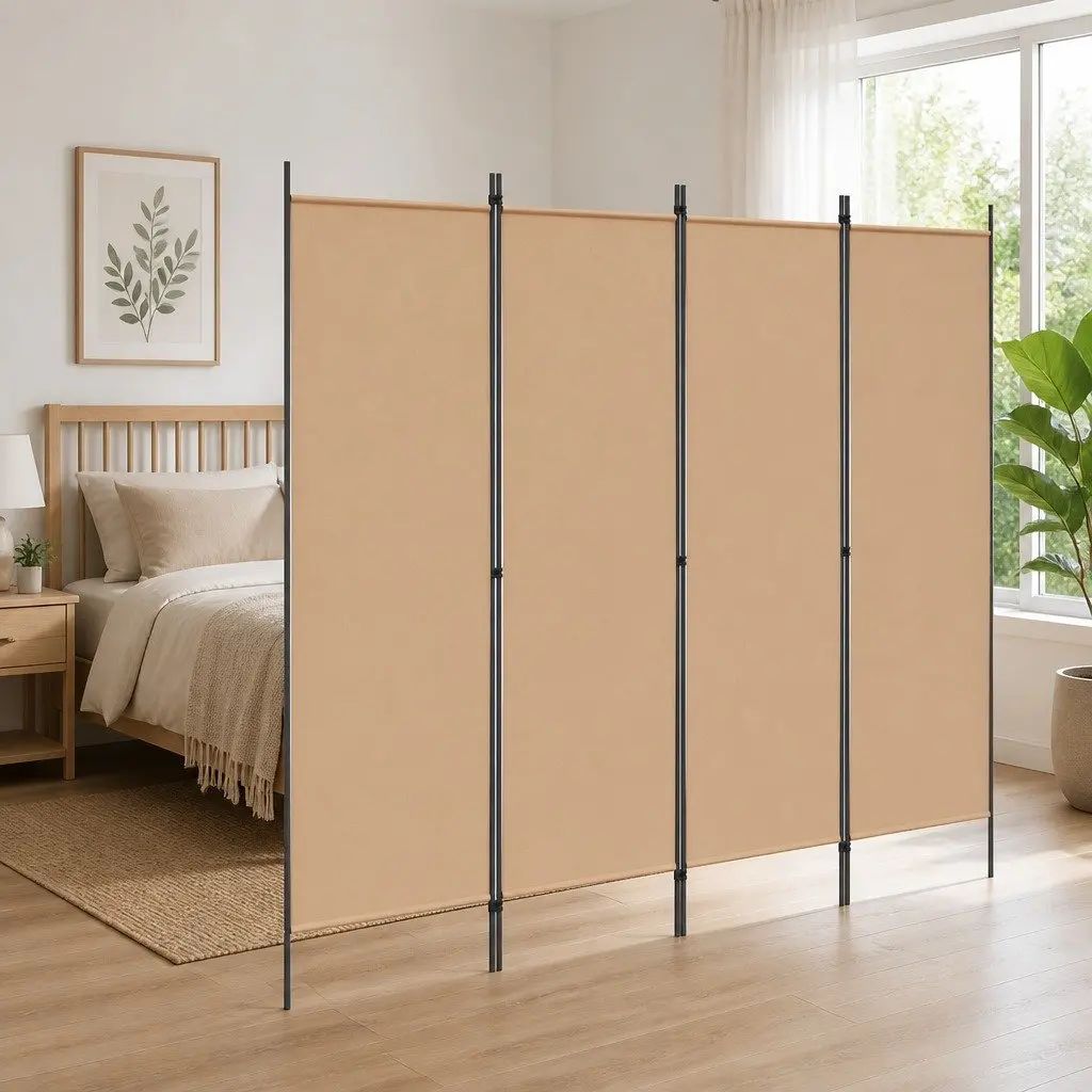 4-Panel Room Divider Folding Partition Screen Beige 200 x 180 cm Privacy