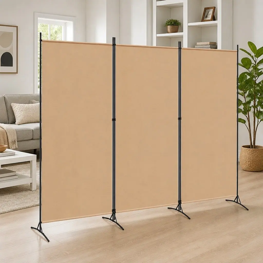 Room Divider 3-Panel Folding Privacy Screen Beige 260 x 180 cm Indoor Partition