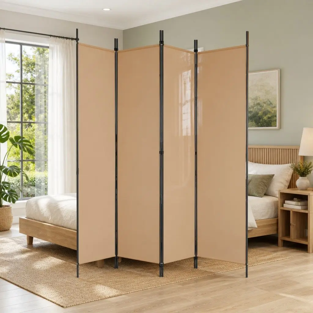 Room Divider 3 Panel Folding Privacy Screen Beige Indoor Home Office Bedroom