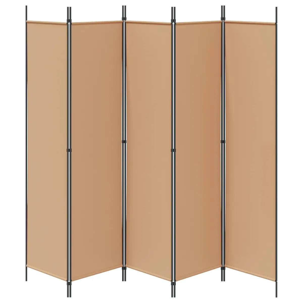 Room Divider 5-Panel Folding Privacy Screen Indoor Beige Fabric Partition Wall