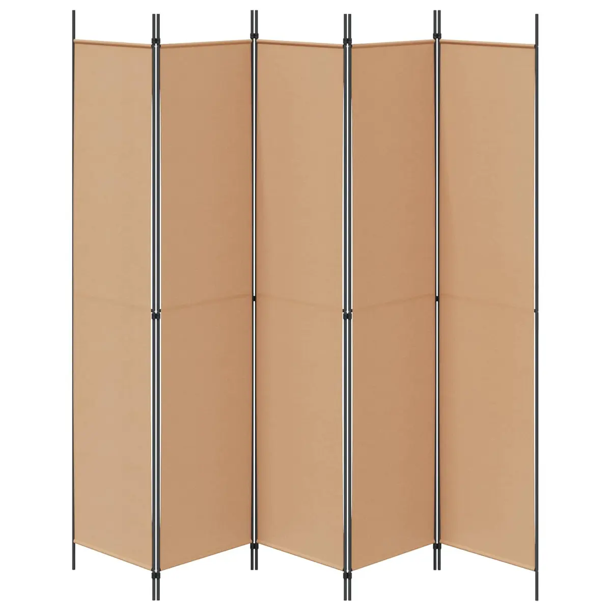 5-Panel Room Divider Beige Folding Privacy Screen 250 x 220 cm Fabric Partition
