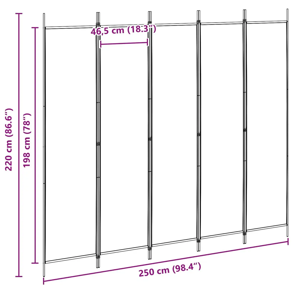 5-Panel Room Divider Beige Folding Privacy Screen 250 x 220 cm Fabric Partition
