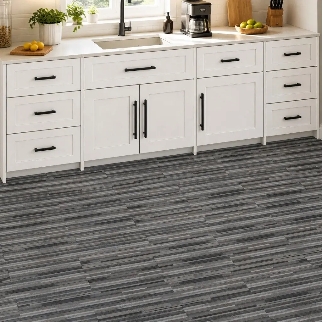 Self-Adhesive PVC Flooring Planks Grey Striped Indoor Home 36 Piece
