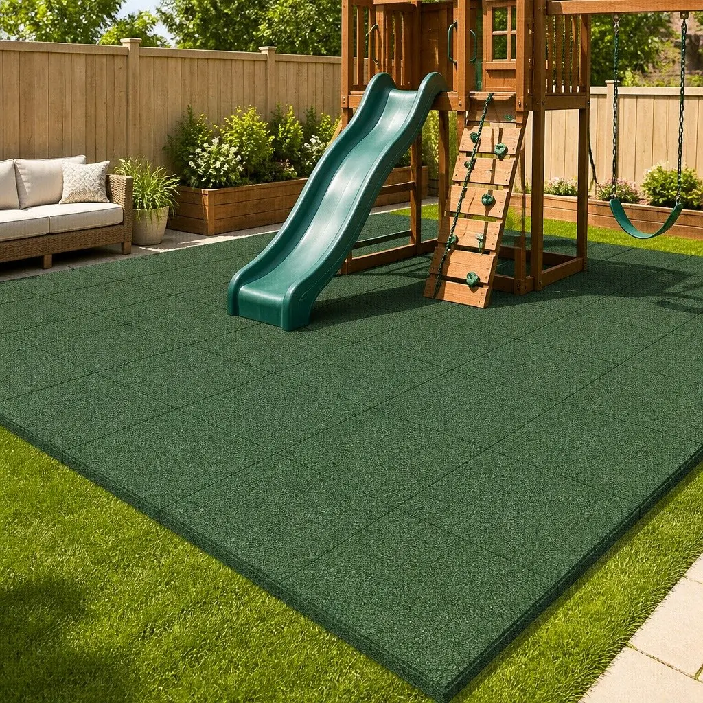Fall Protection Tiles Rubber 50 x 50 cm 6 Pack Outdoor Safety Flooring