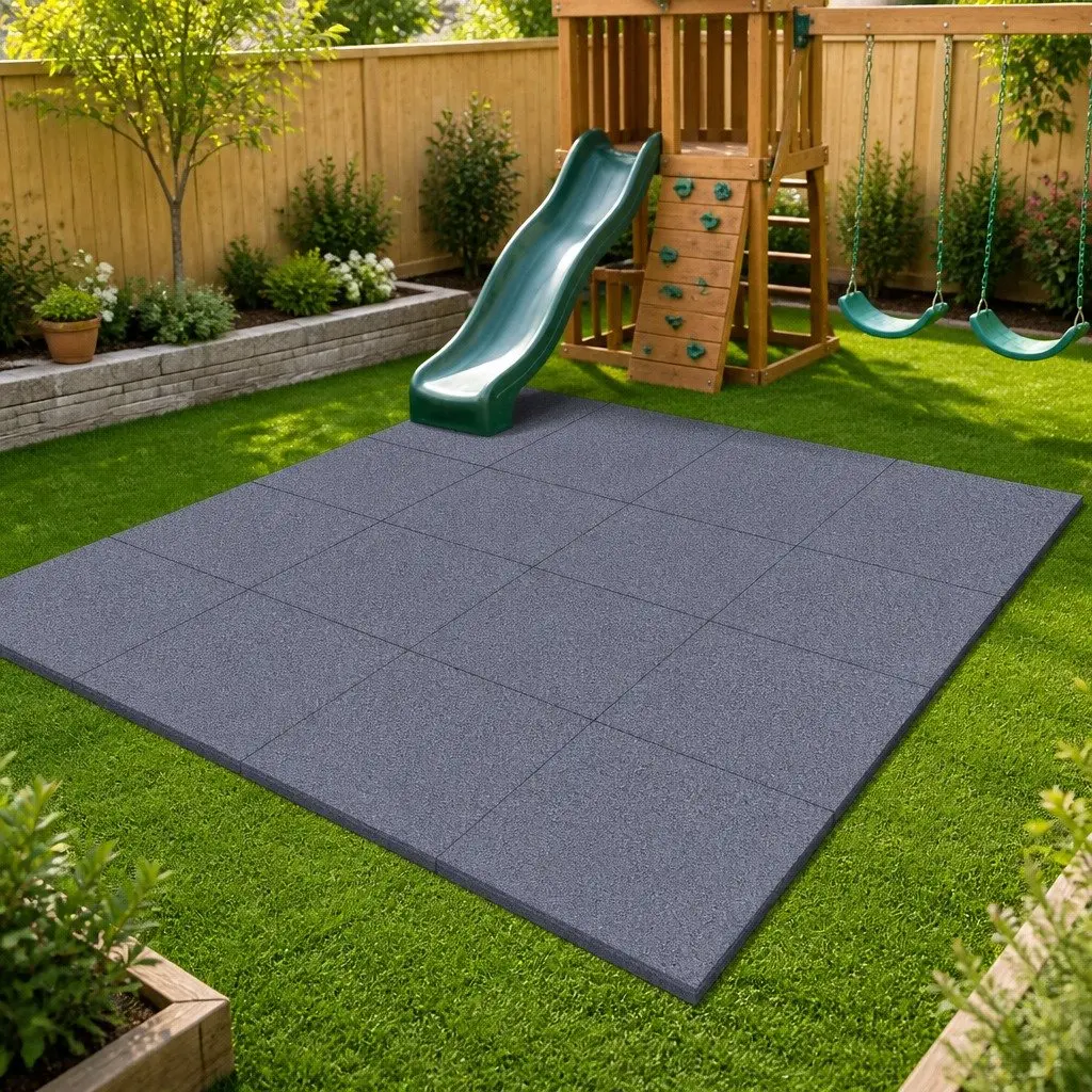 Fall Protection Tiles Grey 50 x 50 cm 6 Piece Outdoor Garden Play Area Rubber