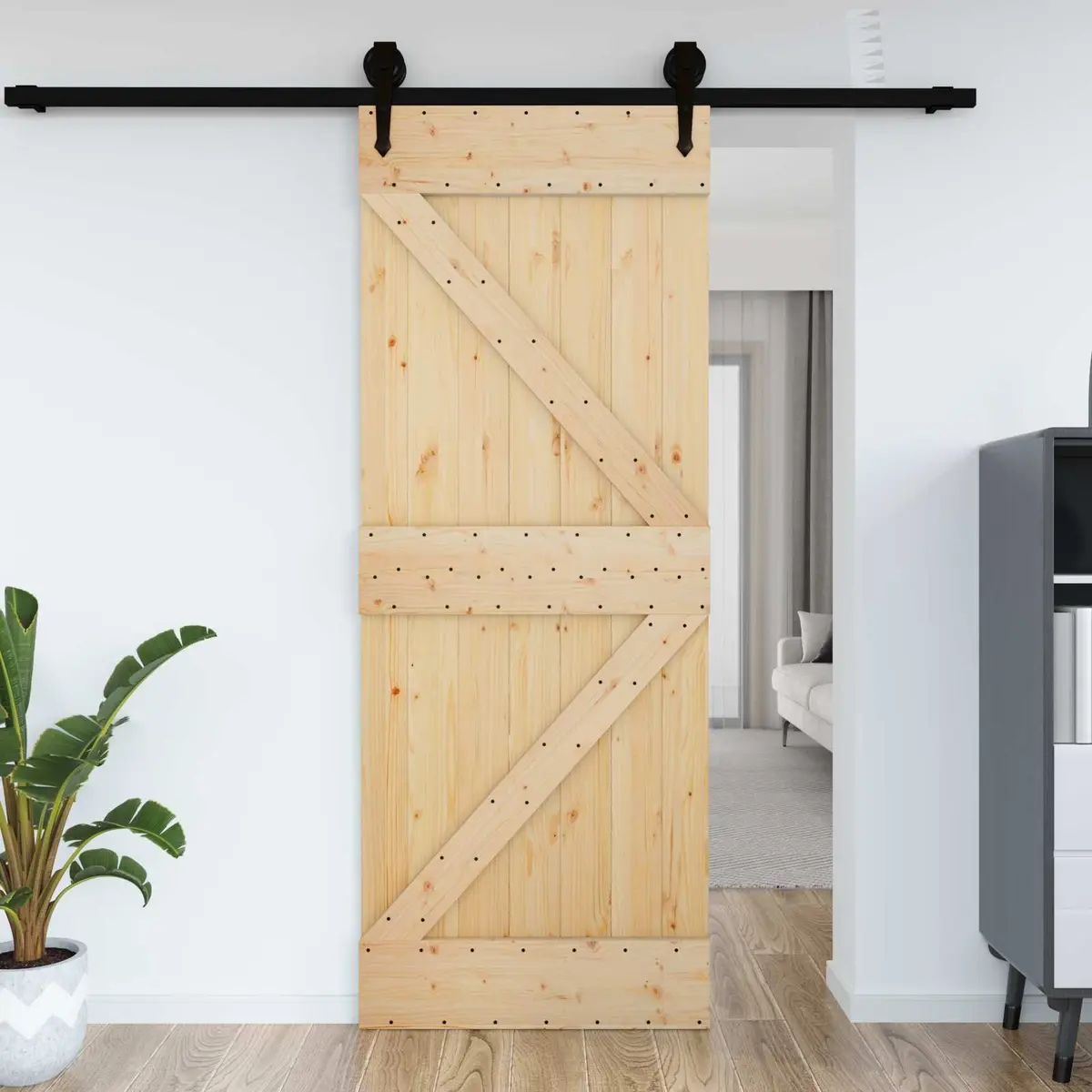 Solid Pine Wood Interior Door 85 x 210 cm Modern Minimalist Design Natural