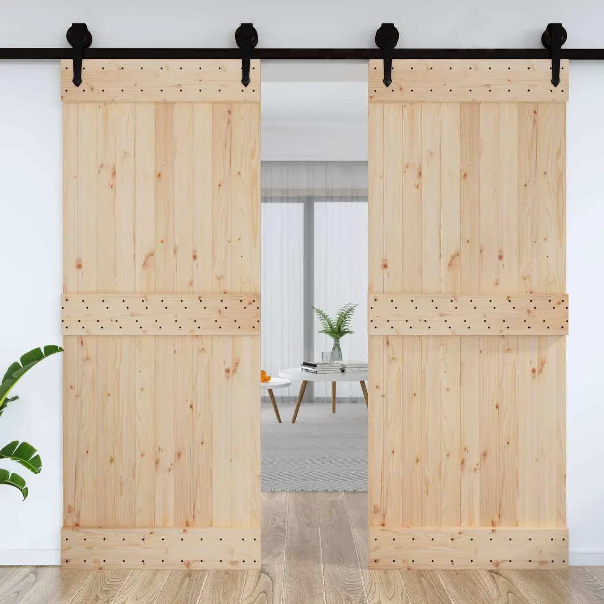 Solid Pine Wood Interior Door 90 x 210 cm Modern Minimalist Design Natural