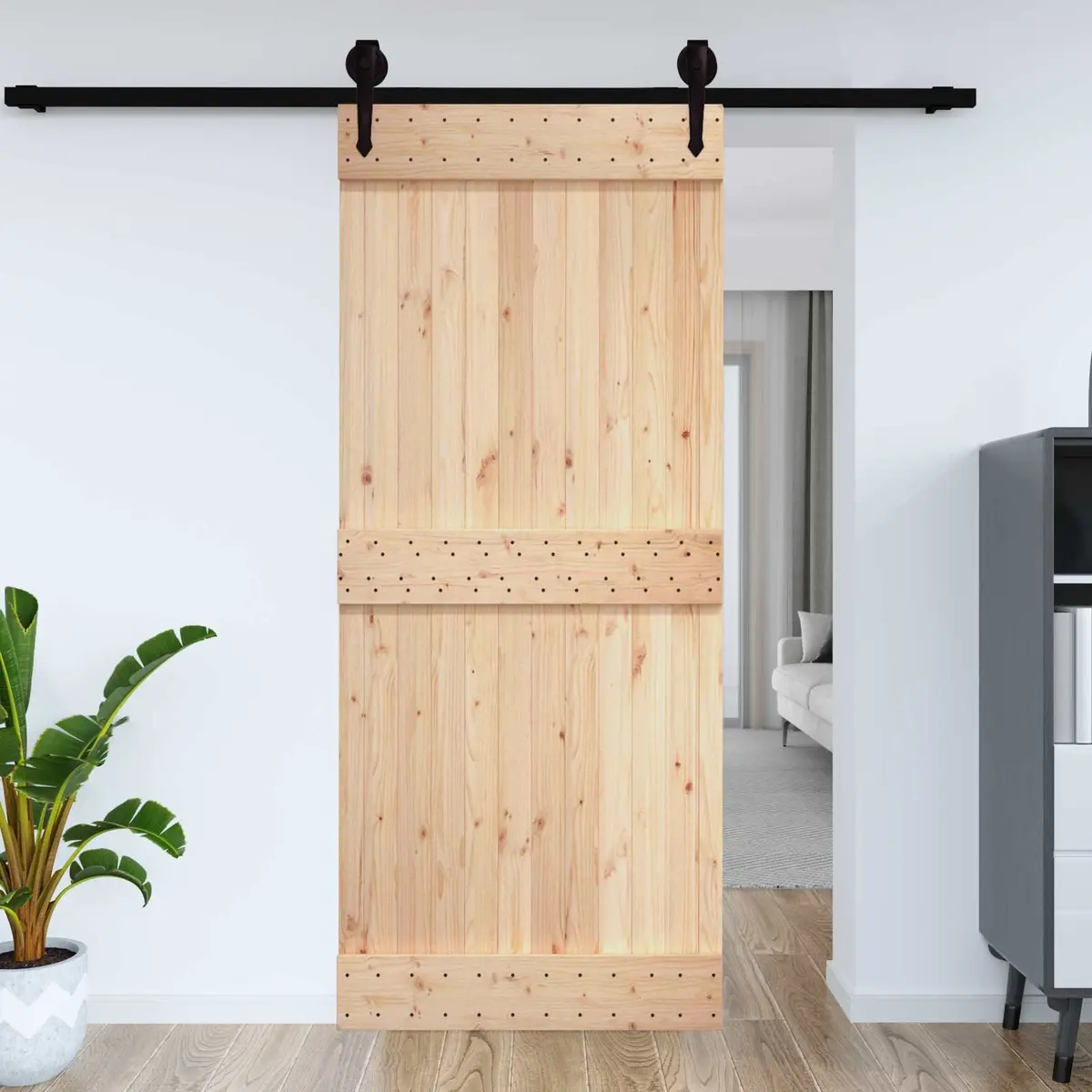 Solid Pine Wood Door Interior 100 x 210 cm Natural Minimalist Design Clean Lines