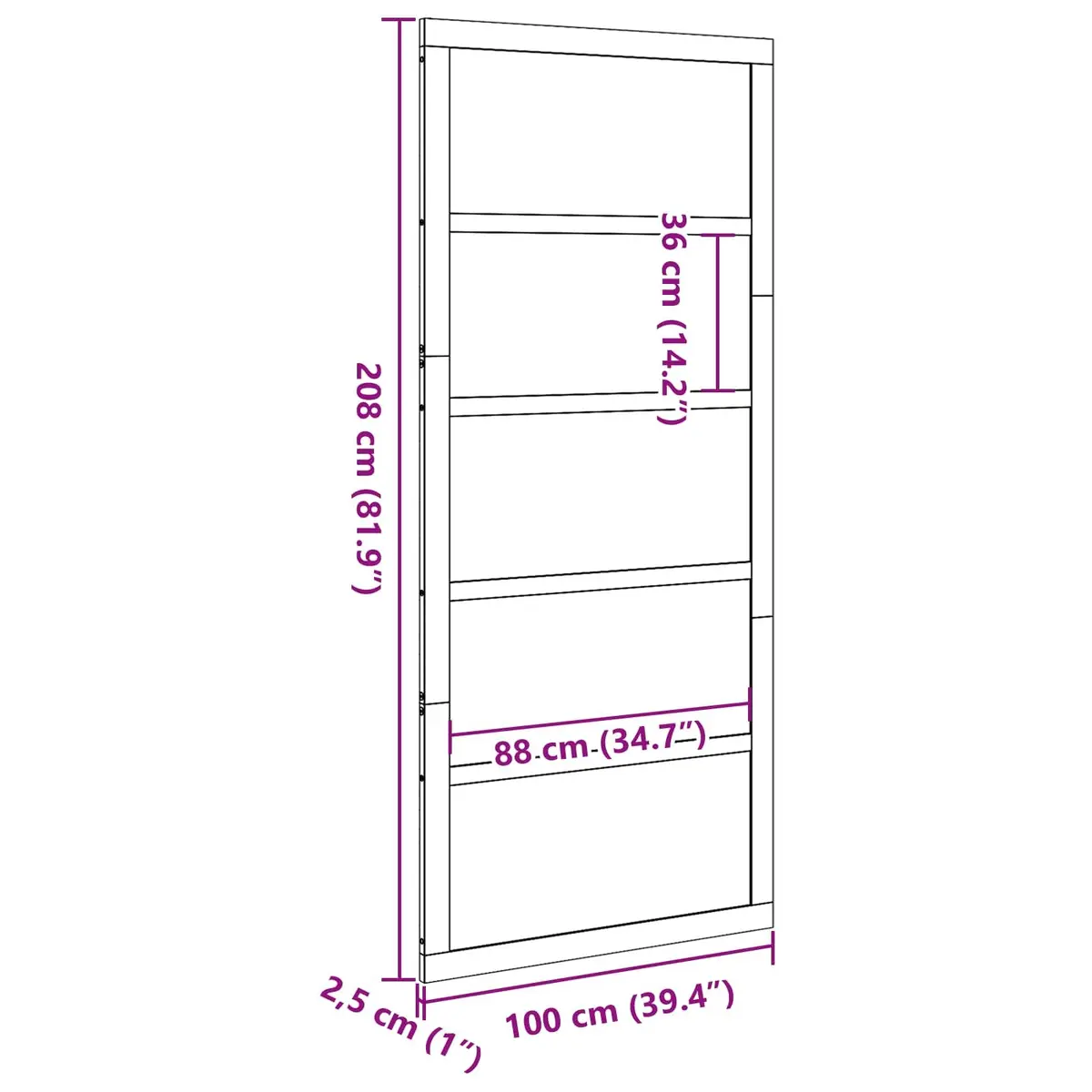 Sliding Barn Door White Solid Pine Wood Rustic 100 x 208 cm