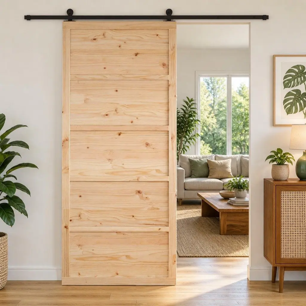 Barn Door Sliding Rustic Solid Pine Wood 90cm