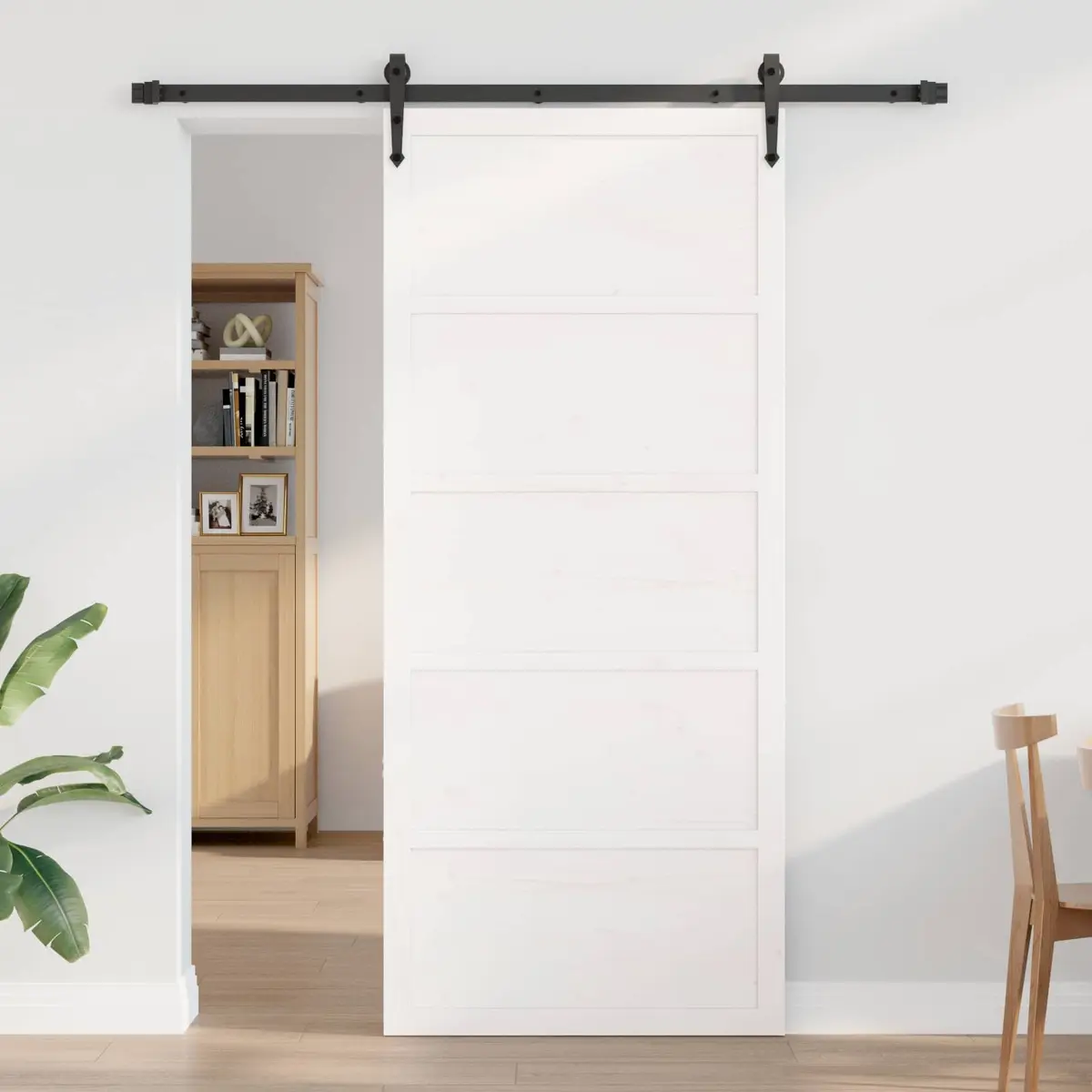 Barn Door Sliding White Solid Pine Wood 90 x 208 cm Space-Saving Home Interior