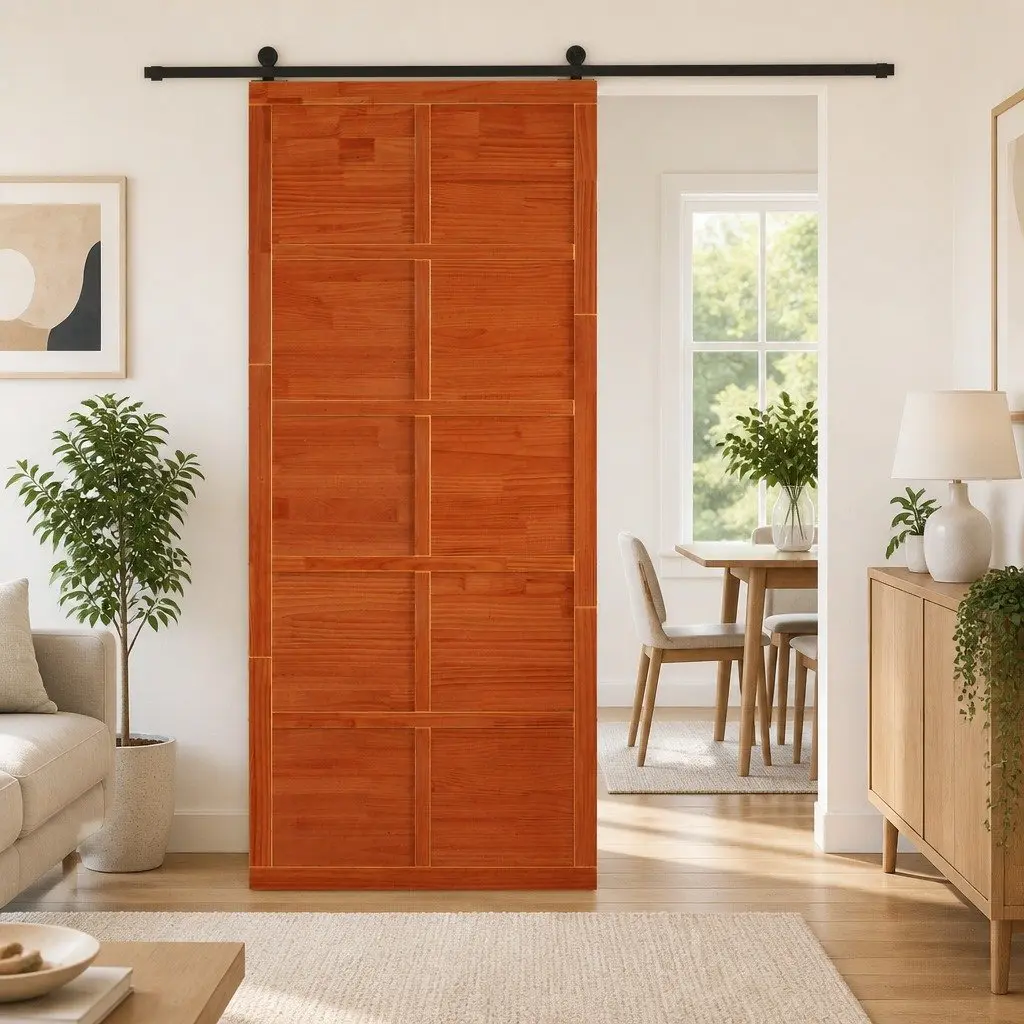 Barn Door Solid Pine Brown Sliding Rustic 100 x 2.5 x 208 cm