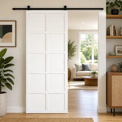 Solid Pine Wood Barn Door White Sliding 90 x 208 cm Space Saving Interior