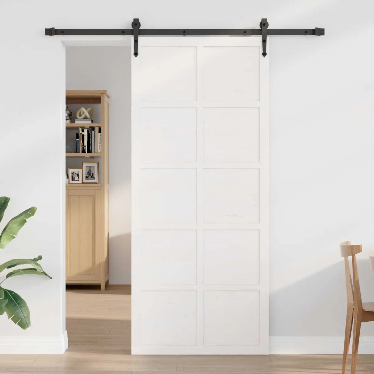 Sliding Barn Door Solid Pine Wood White Space Saving Modern Rustic 80 x 2.5 x 208 cm