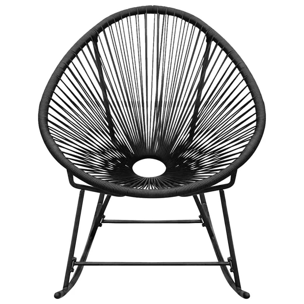Outdoor Rocking Chair Black Oval Shape Weather-resistant PE Rattan