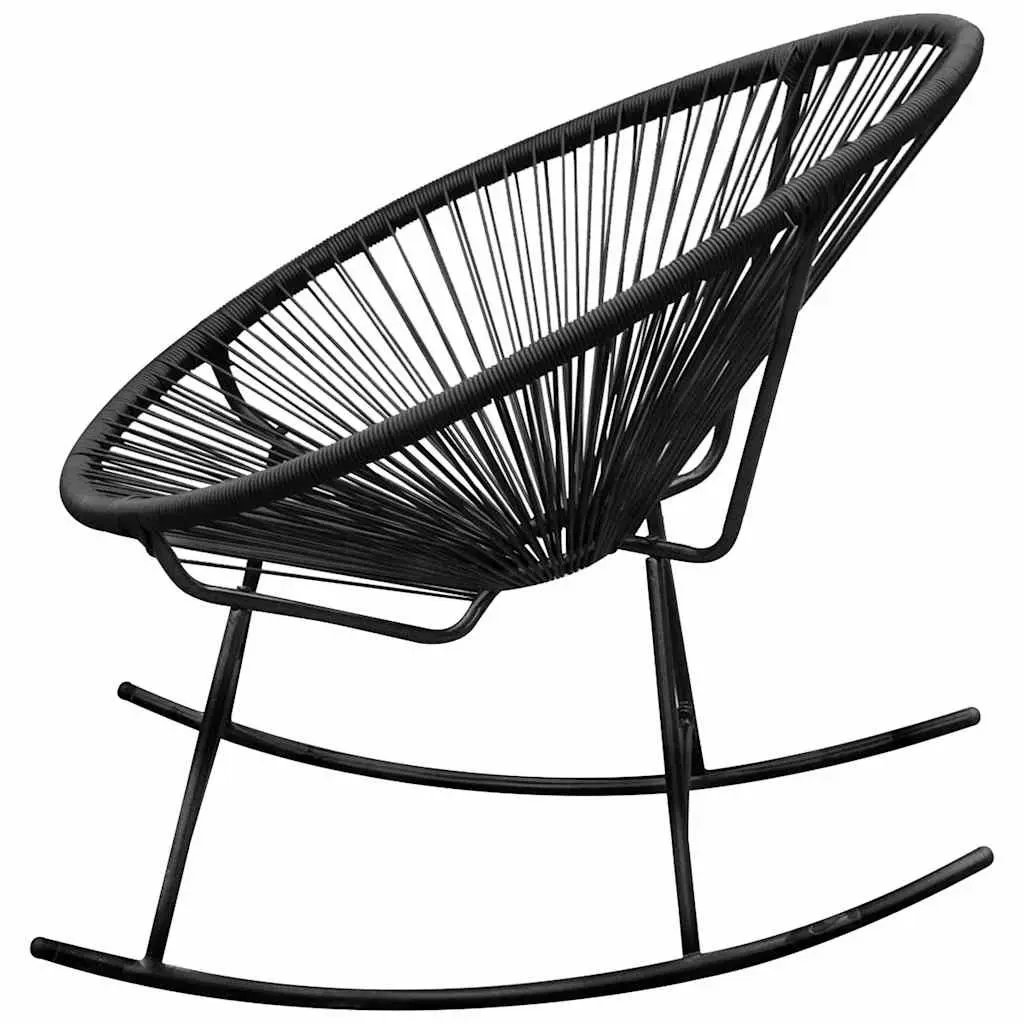 Outdoor Rocking Chair Black Oval Shape Weather-resistant PE Rattan