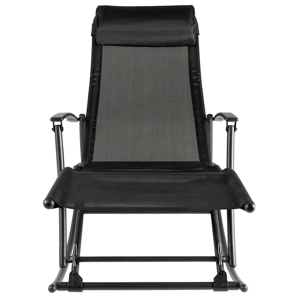 Outdoor Rocking Chair Black Steel Textilene Foldable
