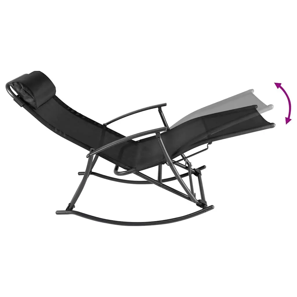 Outdoor Rocking Chair Black Steel Textilene Foldable