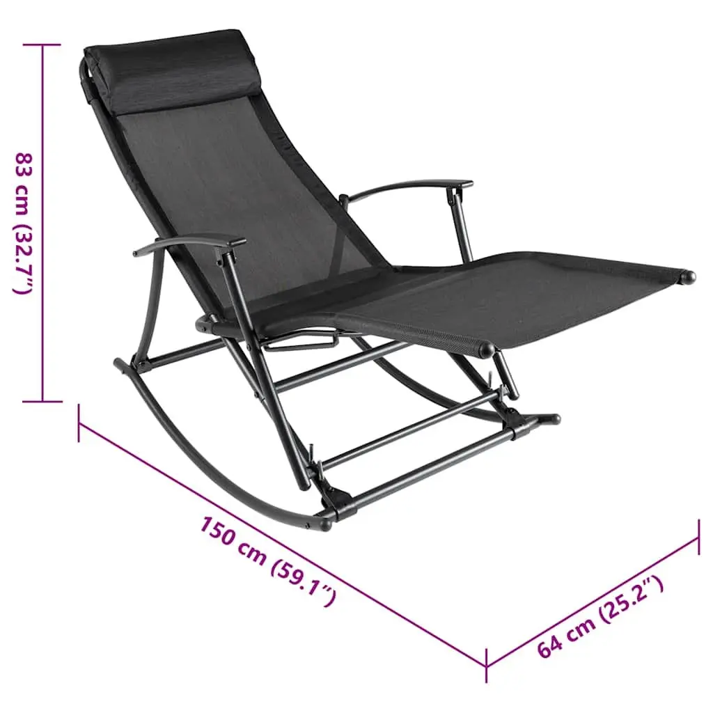 Outdoor Rocking Chair Black Steel Textilene Foldable