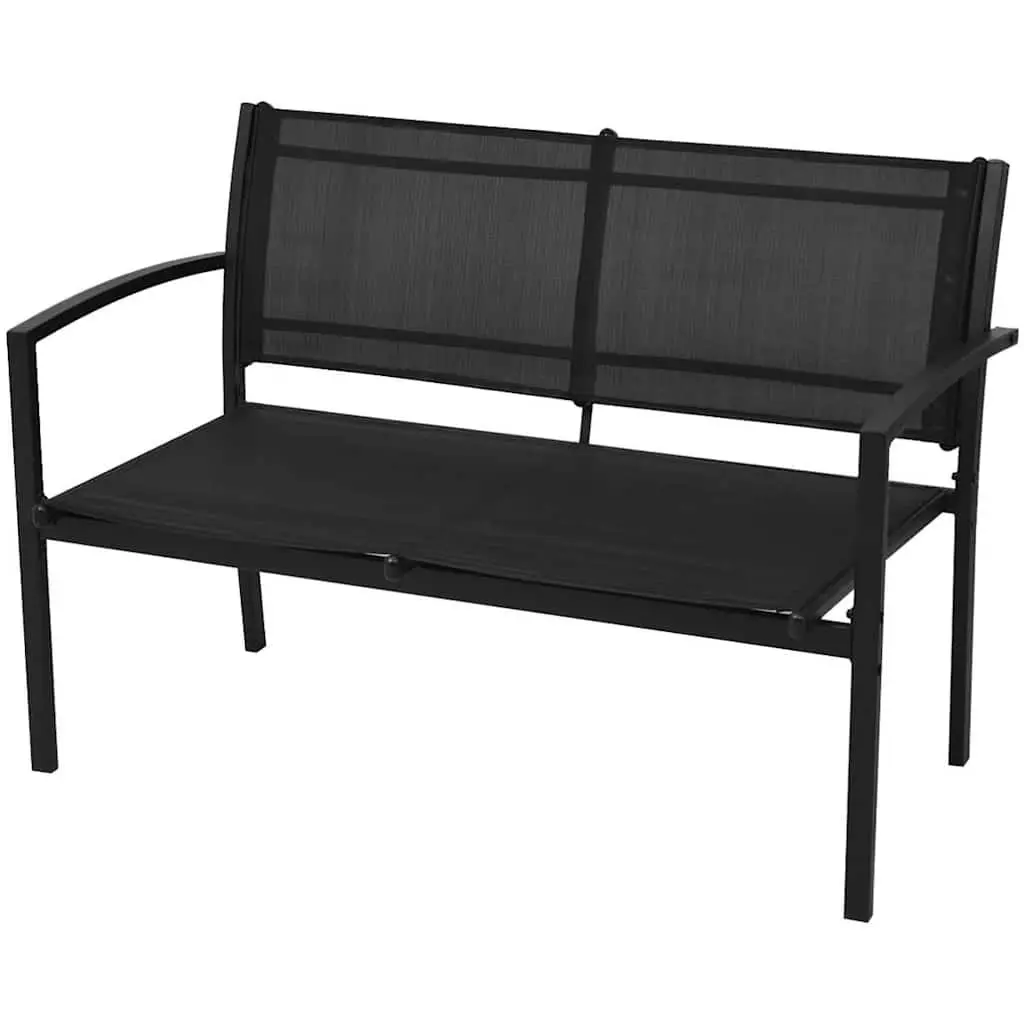 Outdoor Lounge Set Black Powder Coated Steel Frame 4 Piece with Chairs Bench Coffee Table