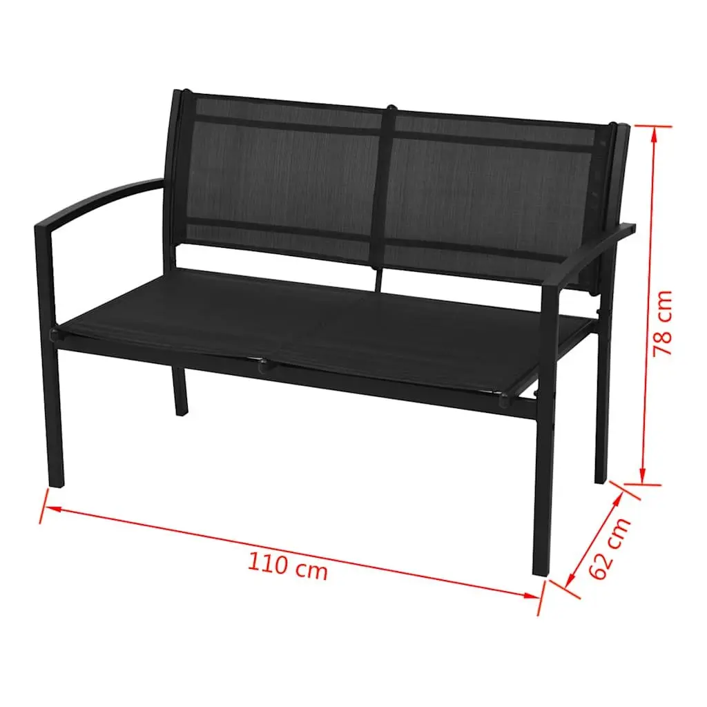 Outdoor Lounge Set Black Powder Coated Steel Frame 4 Piece with Chairs Bench Coffee Table