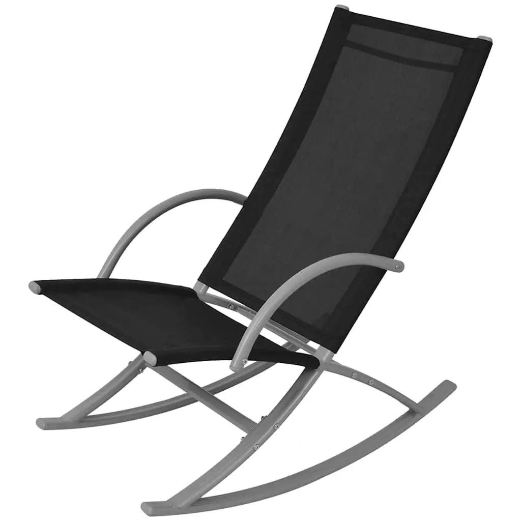 Outdoor Rocking Chairs Set of 2 Black Steel Frame Textilene Fabric