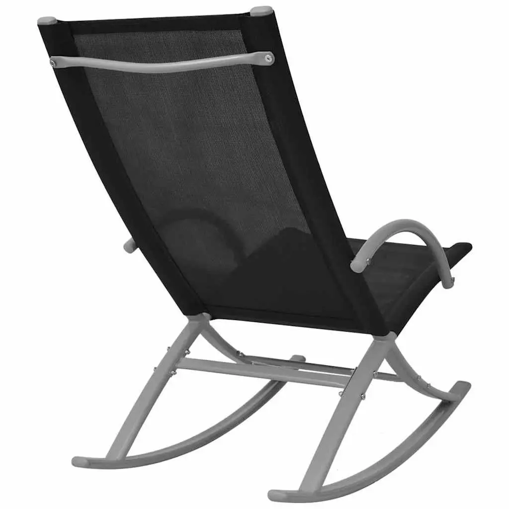 Outdoor Rocking Chairs Set of 2 Black Steel Frame Textilene Fabric