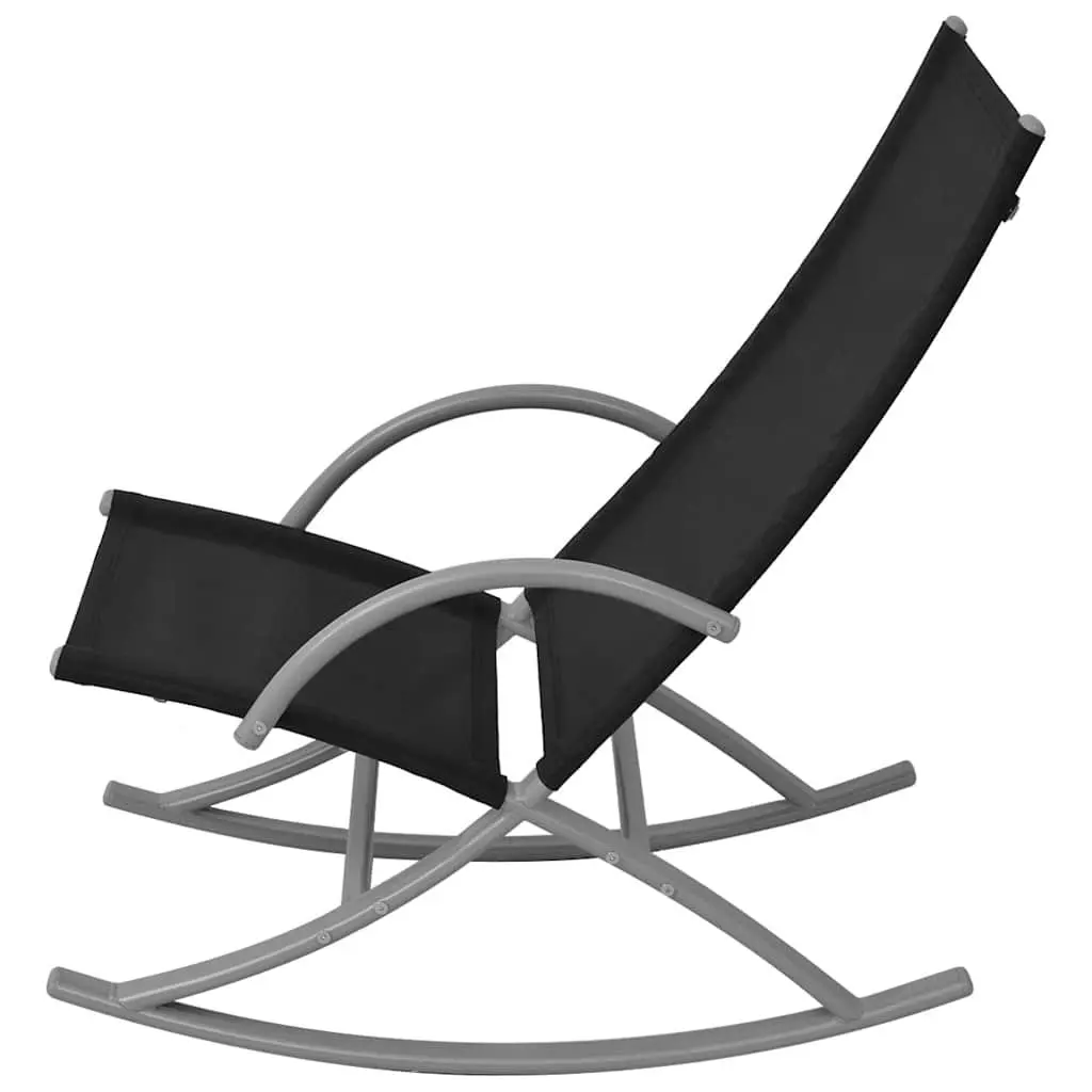 Outdoor Rocking Chairs Set of 2 Black Steel Frame Textilene Fabric