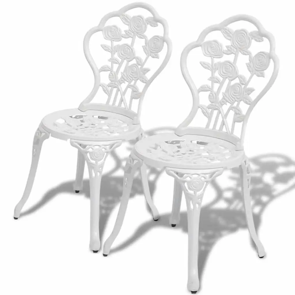 3 Piece Bistro Set Round Table 2 Chairs Cast Aluminium Weather Resistant White