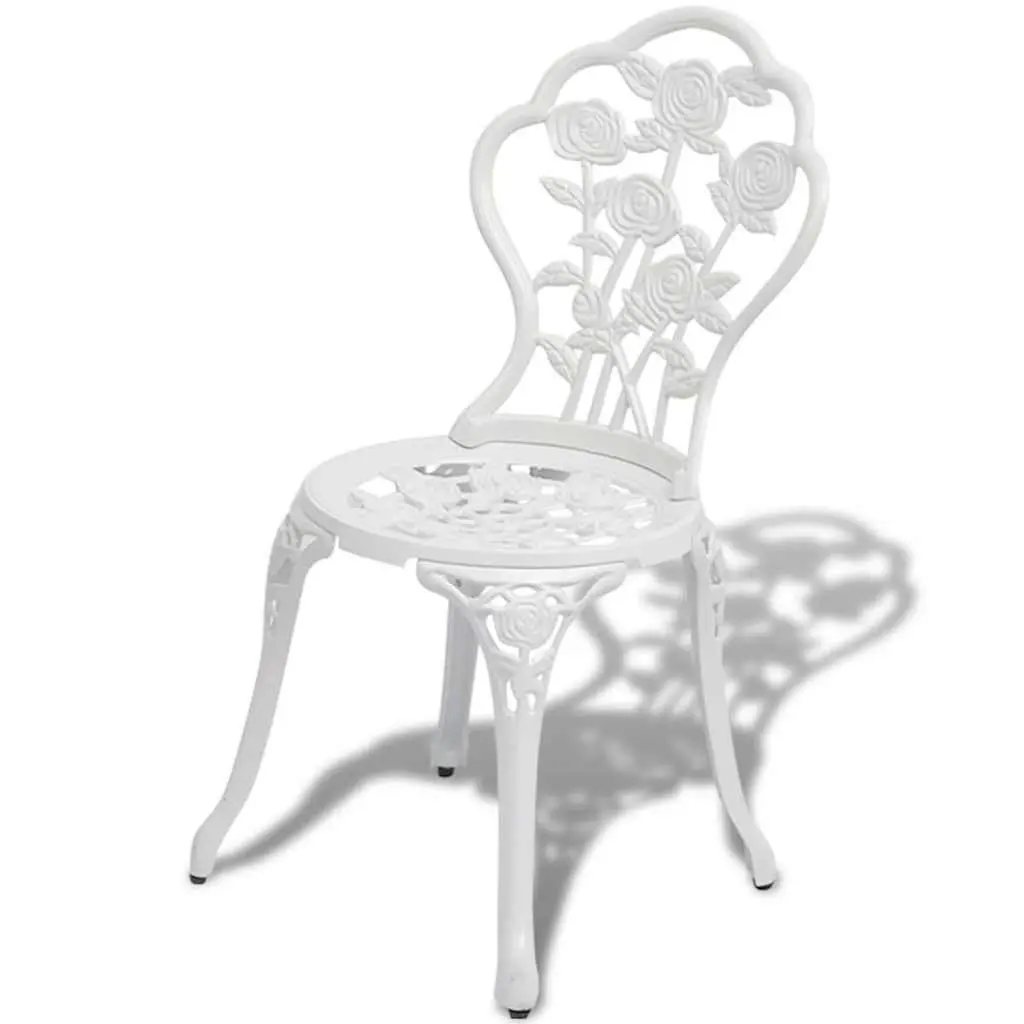 3 Piece Bistro Set Round Table 2 Chairs Cast Aluminium Weather Resistant White