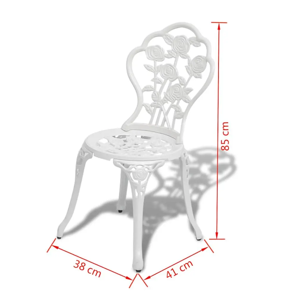 3 Piece Bistro Set Round Table 2 Chairs Cast Aluminium Weather Resistant White
