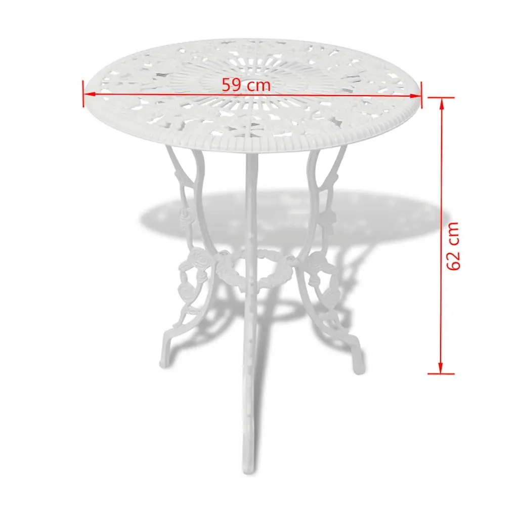 3 Piece Bistro Set Round Table 2 Chairs Cast Aluminium Weather Resistant White