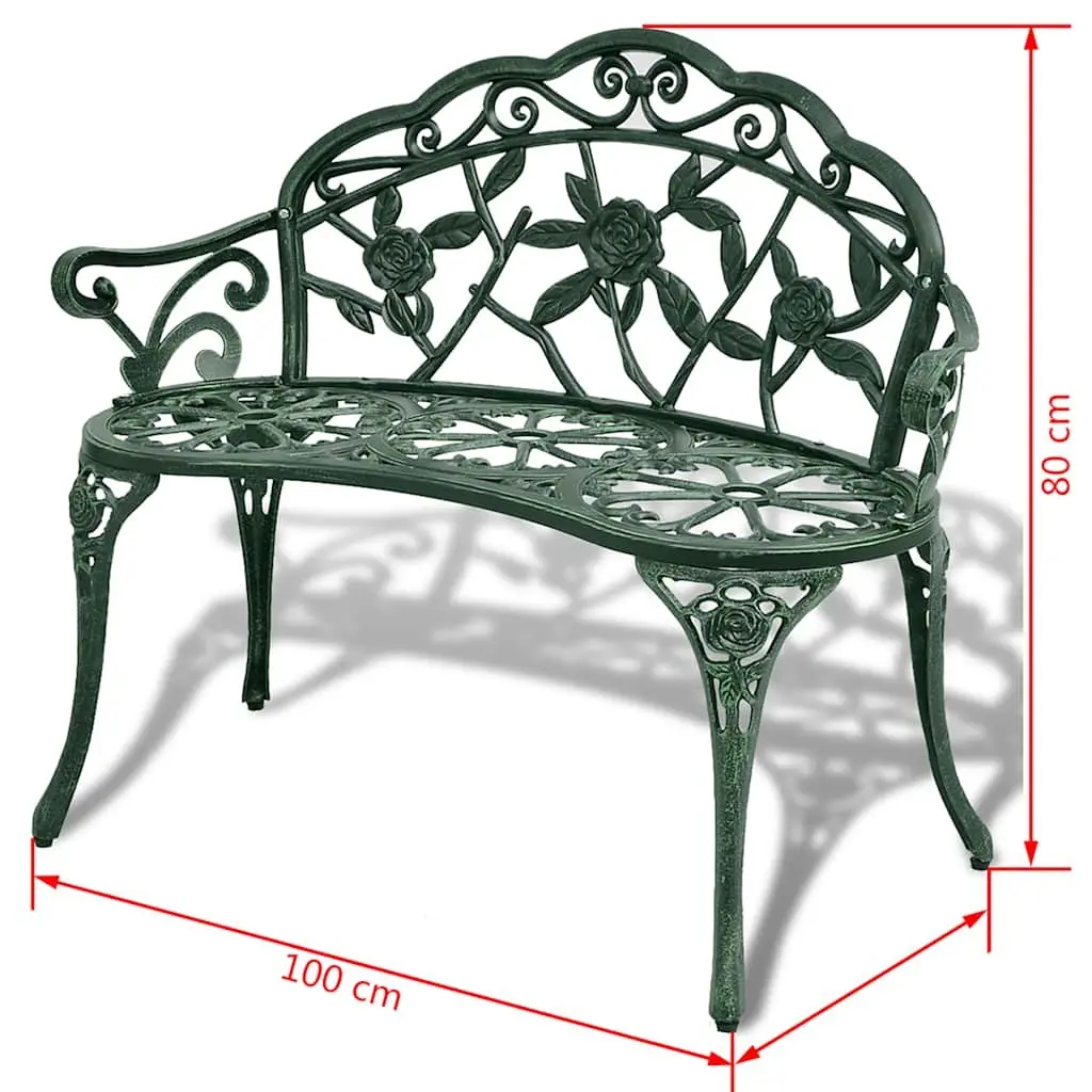Garden Bench 100cm Outdoor Seating Cast Aluminium Green Patio Park Bench 2