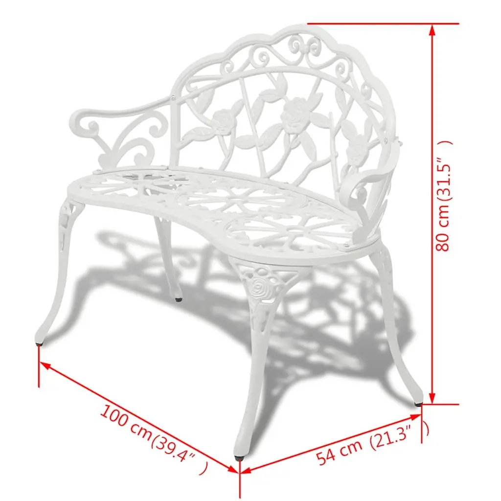 Outdoor Garden Bench 100cm Cast Aluminium White Seating Patio Furniture
