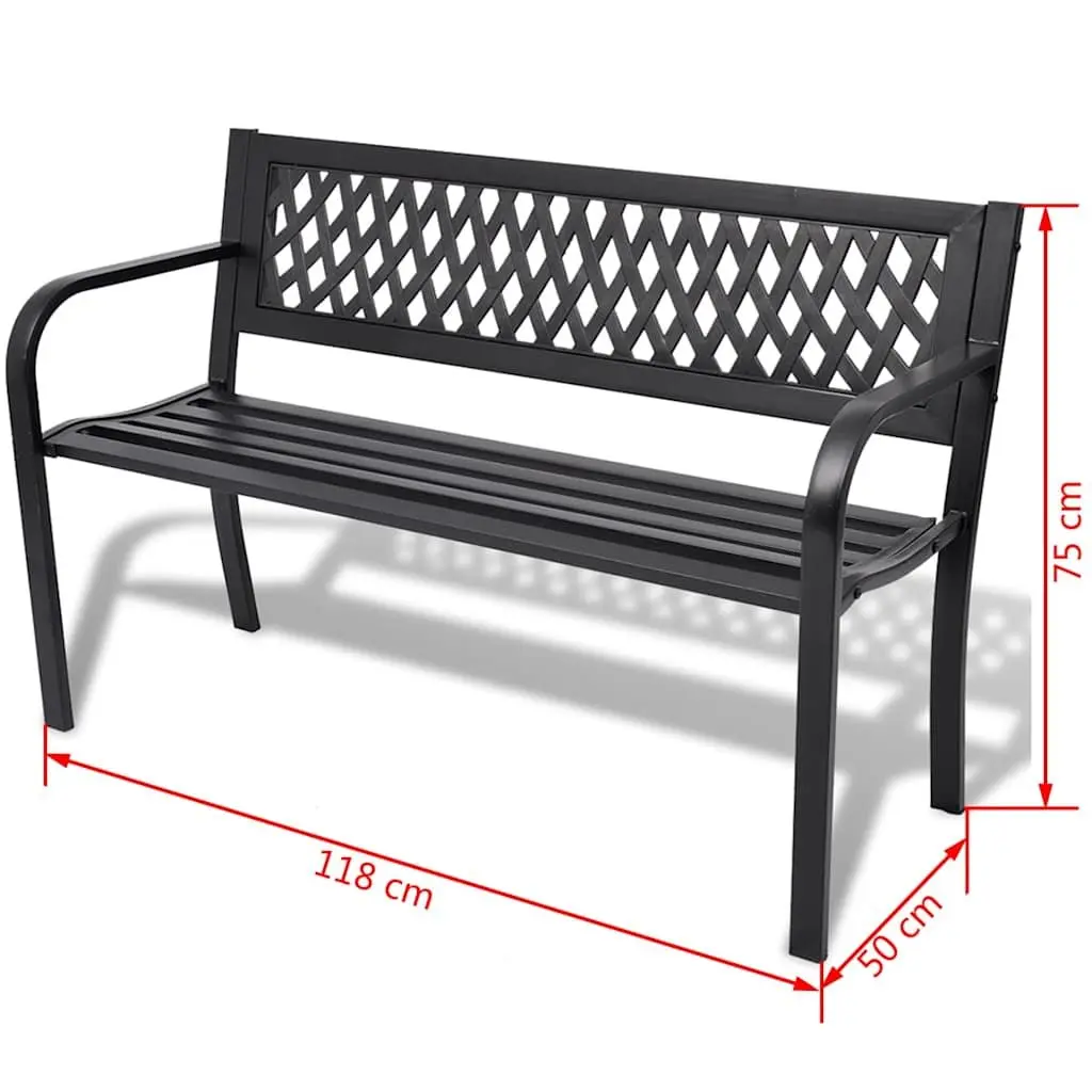 Garden Bench 118cm Black Steel Outdoor Seat Patio Backyard 2 Seater Furniture
