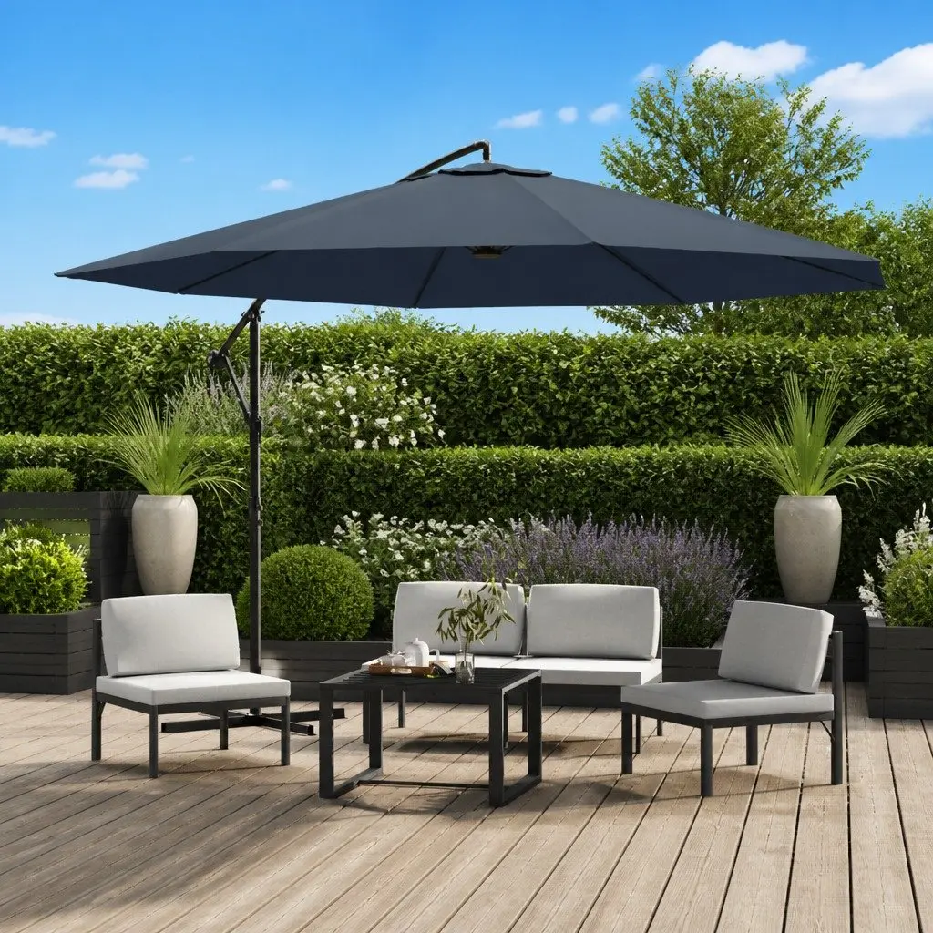Garden Parasol 3.5m Cantilever UV Protection Blue Outdoor Umbrella