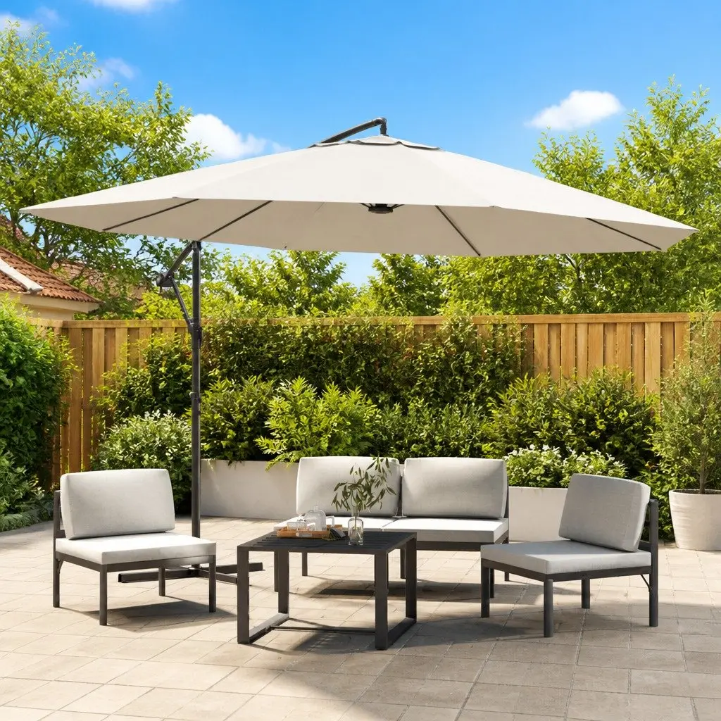 Cantilever Garden Parasol UV Protection 3.5m White