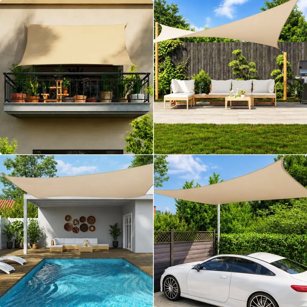 Cream Rectangular Sunshade Sail 2x4 m for Outdoor Areas