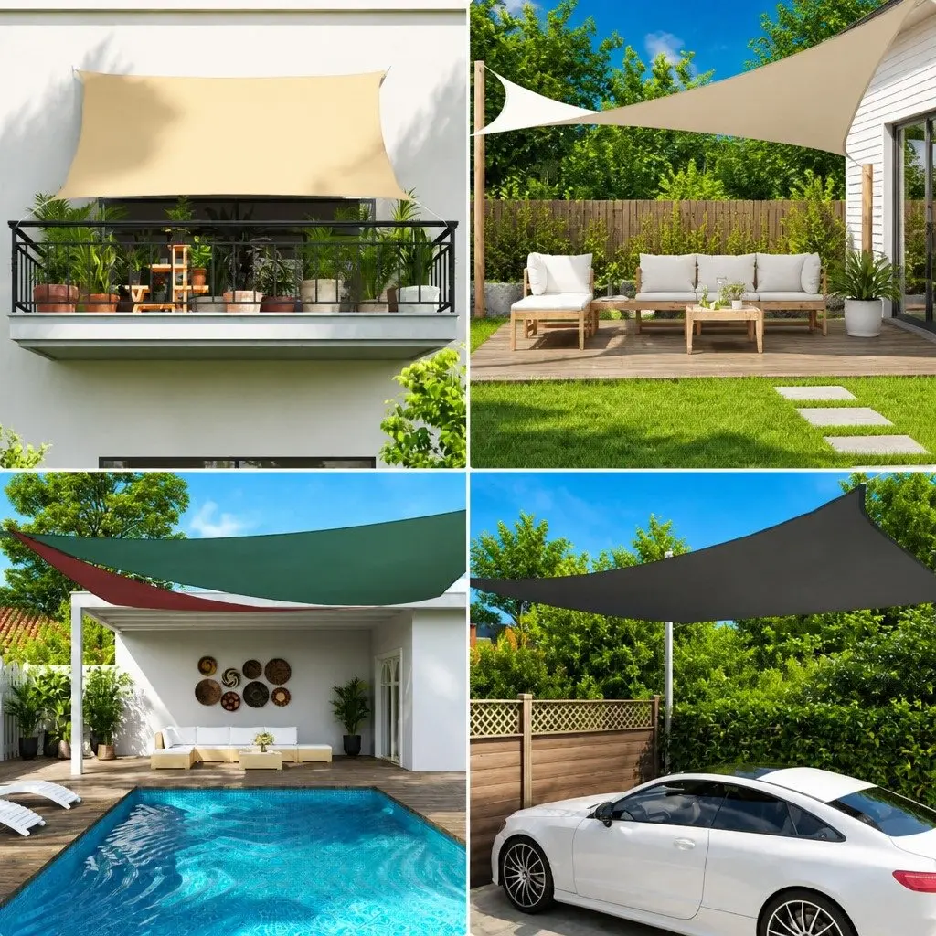 Outdoor Rectangular Sunshade Sail Cream PU Coated Oxford Fabric 4x6m
