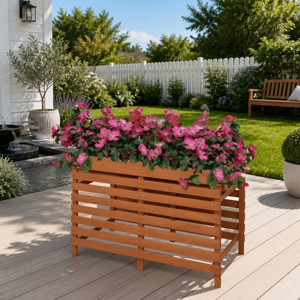 Wooden Planter Box Raised Bed 100x50x71 cm for Vegetables Flowers Herbs Brown
