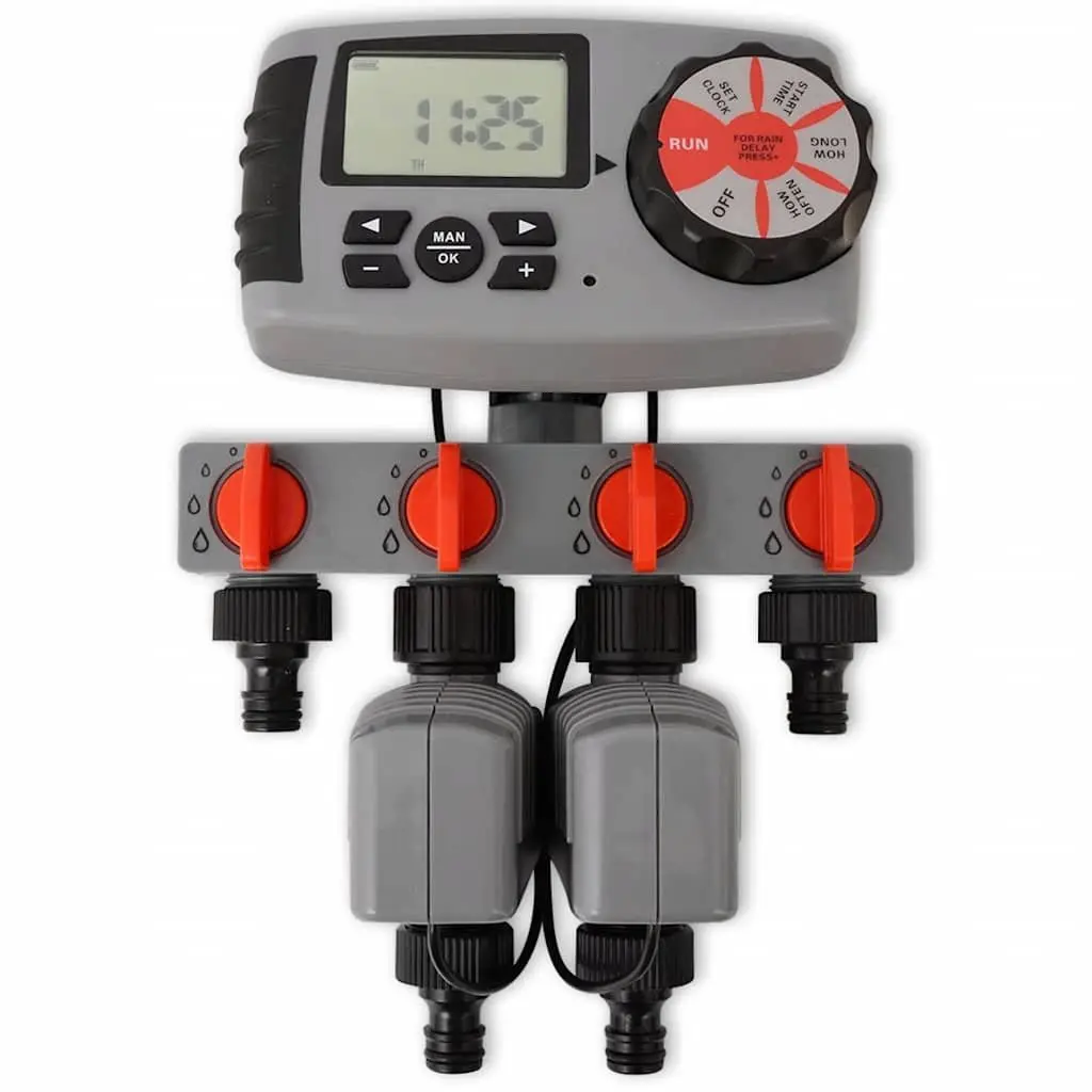 Automatic Irrigation Timer 4 Stations Garden Watering Control System Black