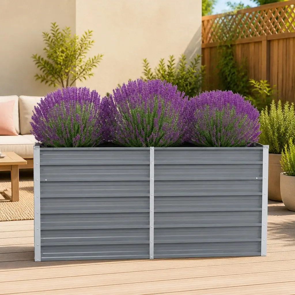 Galvanised Steel Raised Garden Bed Grey 160x80x77cm Durable Planter for Outdoor Use